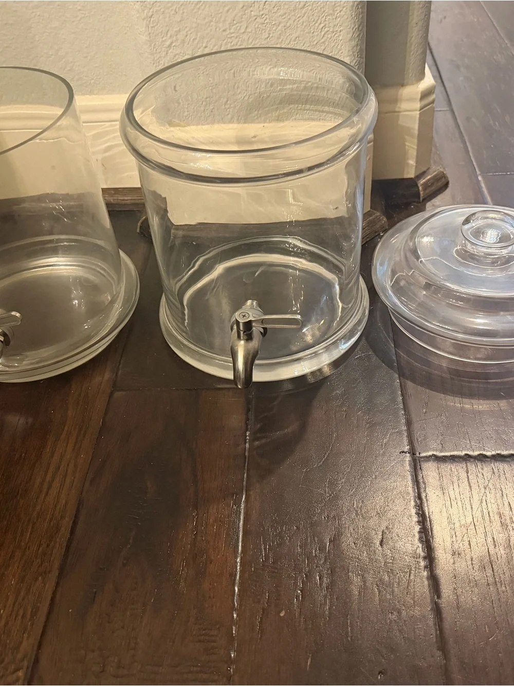 Pottery Barn Clear Glass Double-Tier Beverage Dispenser with Silver Spigots
